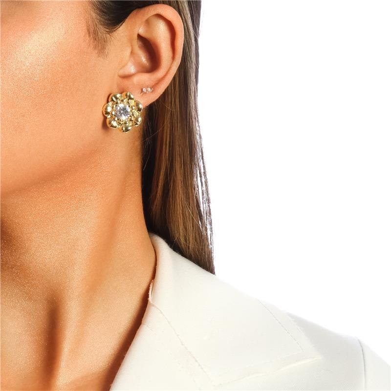 BRINCO FLOR CRISTAL OURO 18K