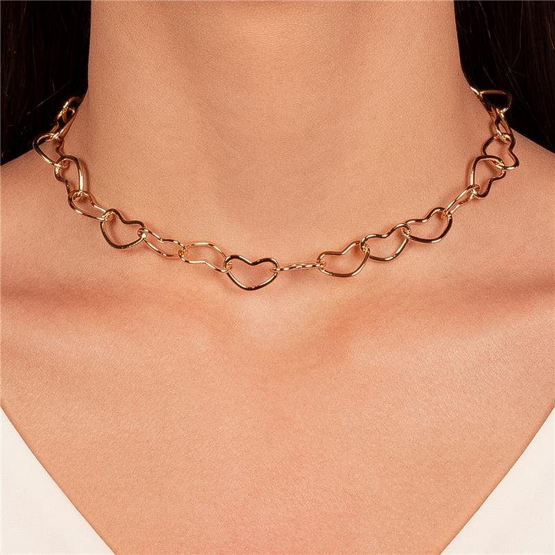 CHOKER CORAÇÕES VAZADOS OURO 18K