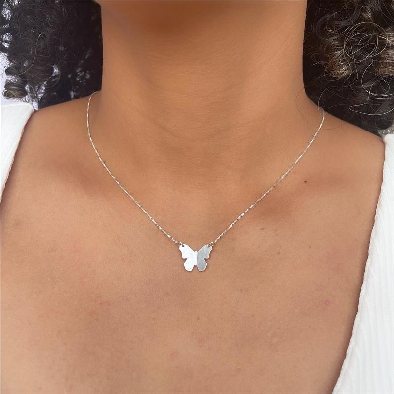 GARGANTILHA BORBOLETA CHAPA DOBRADURA PRATA 925