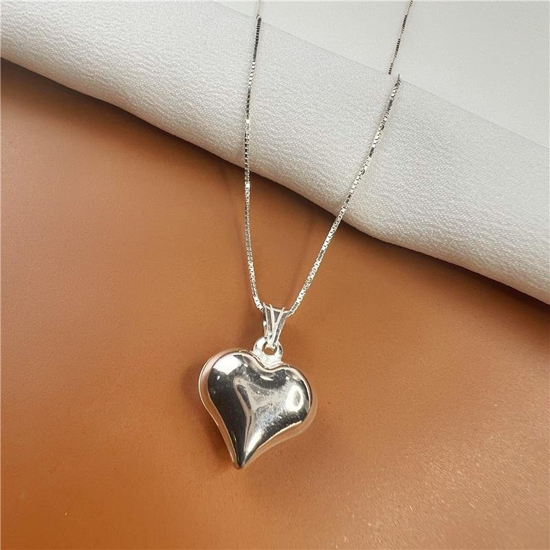 COLAR CORAÇÃO LISO PRATA 925