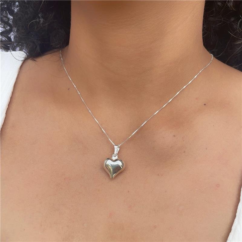 COLAR CORAÇÃO LISO PRATA 925