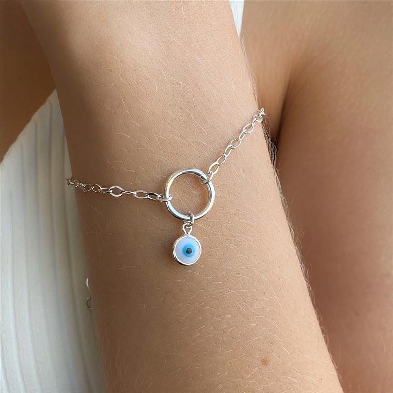 PULSEIRA CIRCULO VAZADO E OLHO GREGO PRATA925